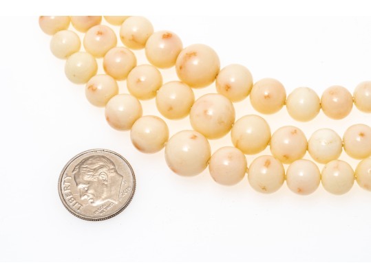 Beautiful Triple Strand Graduated Coral Necklace, With An 18k Yellow Gold Clasp