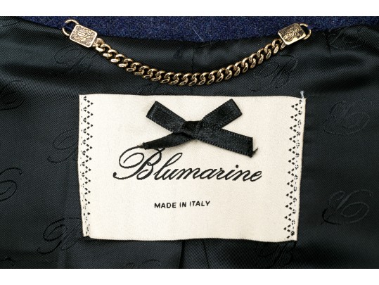 Blumarine Eye-catching Blue Wool And Cashmere Skirt Suit, Size 44 Italy (USA 8)