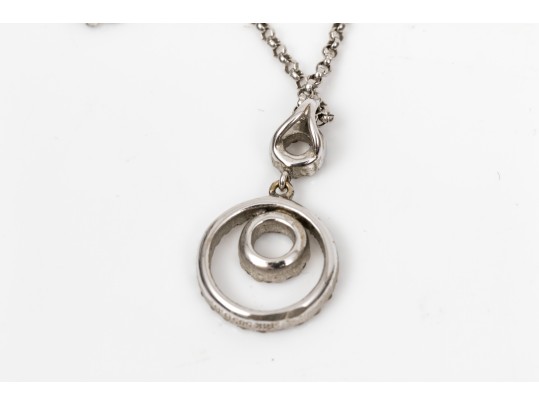 14K White Gold Accent Diamond Circular Pendant Necklace