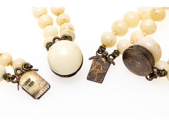 Lovely Lot Of Fwo Vintage Double Strands Of Graduated Coral Bead Necklaces