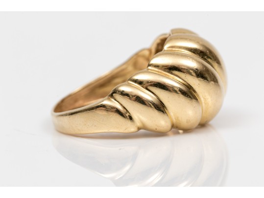 Bold 18K Ribbed Dome Ring, Size 6.75+