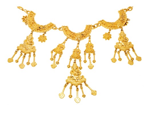 Impressive Bold Gold Tone Ganesh Motif Bib Necklace