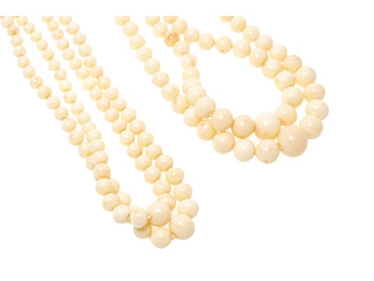 Lovely Lot Of Fwo Vintage Double Strands Of Graduated Coral Bead Necklaces