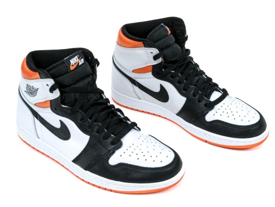 Nike Discernable Leather High Top Air Jordans, Black, White And Orange, Size 11
