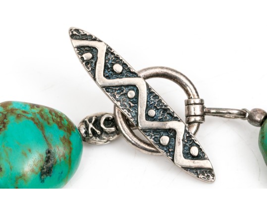 Bold Sterling And Turquoise Stone Statement Necklace