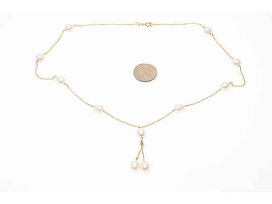 14k Yellow Gold Classic Tin Cup Cultured Freshwater Pearl Style 