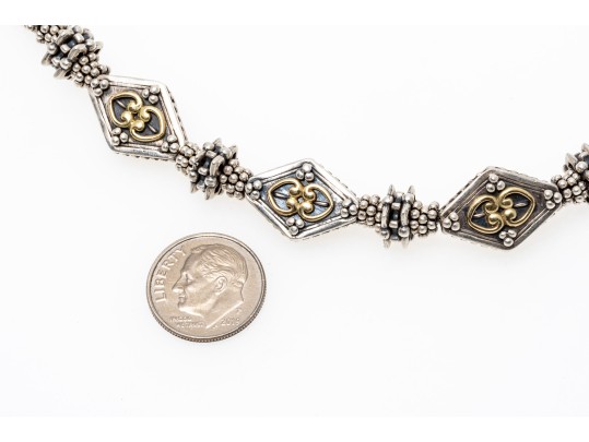 Elyse Ryan Beautiful 18k And Granulated Sterling Silver Lozenge Link Necklace