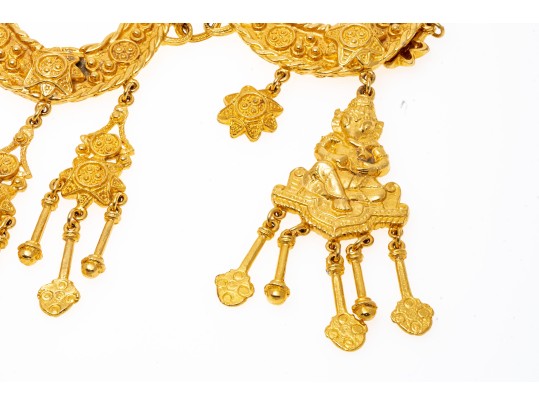 Impressive Bold Gold Tone Ganesh Motif Bib Necklace
