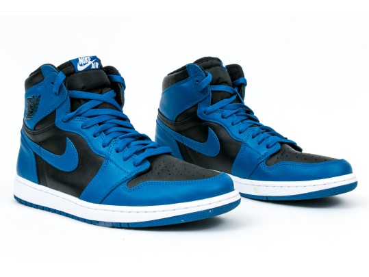 Nike Chic Leather High Top Air Jordans, Black, Blue, White, Size 11
