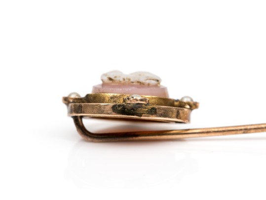 Two 14K Vintage Cameo And Pearl Stick Pins
