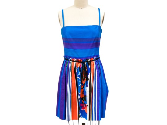 Valentino Red Vibrant Multi Color Tank Dress, Gathered Skirt, Size 42