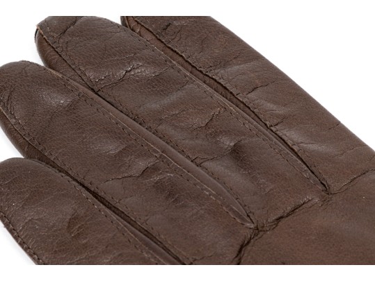 Coach Handsome Brown Leather And Silk Gloves, Size 7 1/2