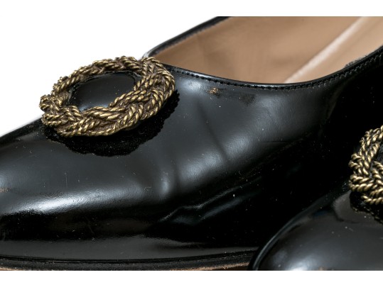 Salvatore Ferragamo Decorative Black Patent Leather Pump With Decorative Top, Size 40B
