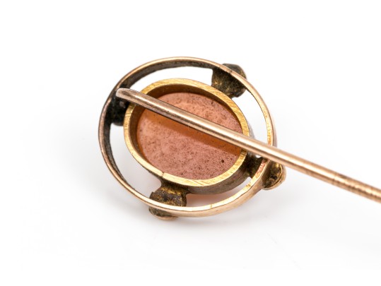 Two 14K Vintage Cameo And Pearl Stick Pins
