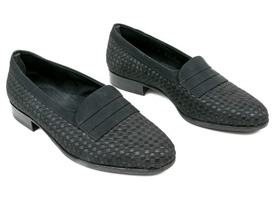 Bally Handsome Black Basketweave Fabric Loafers, Size 7 M