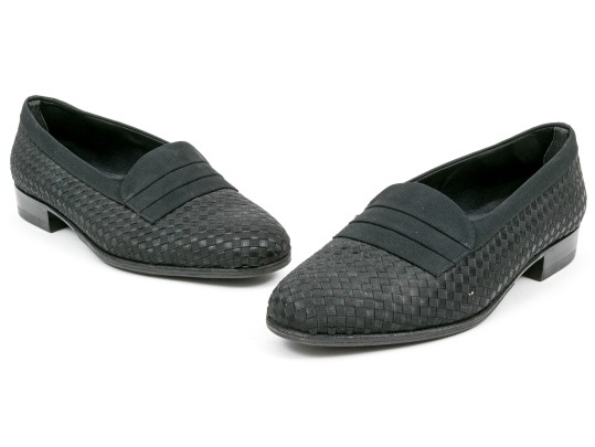 Bally Handsome Black Basketweave Fabric Loafers, Size 7 M