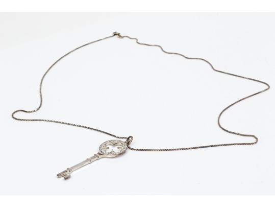 Sterling And Zirconia Key Pendant Necklace