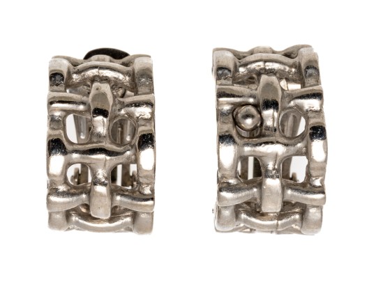 Yves St. Laurent Wonderful Vintage Silver Toned Open Basketweave Earrings