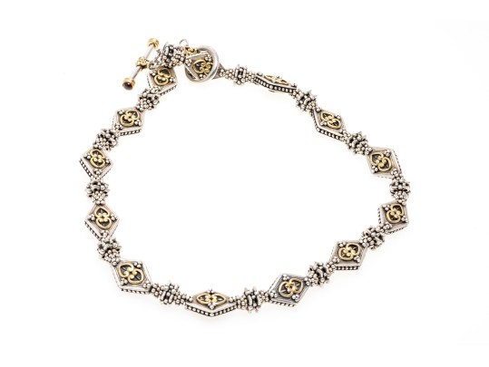 Elyse Ryan Beautiful 18k And Granulated Sterling Silver Lozenge Link Necklace