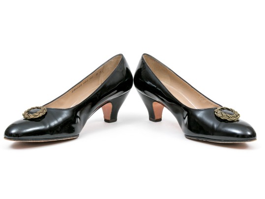 Salvatore Ferragamo Decorative Black Patent Leather Pump With Decorative Top, Size 40B
