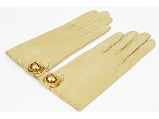 Hermès Paris New Vintage Unworn Yellowish Ivory Leather Gloves, Size 7