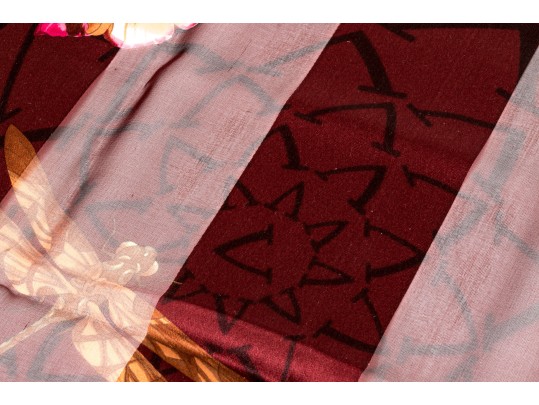 Valentino Lovely Burgundy And Coppper Floral Motif Silk Scarf
