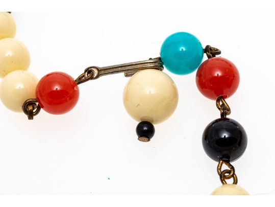 Magnificent Vintage 1970's Acrylic Bib Choker Neck Piece, Black, Coral, Ivory And Turquoise