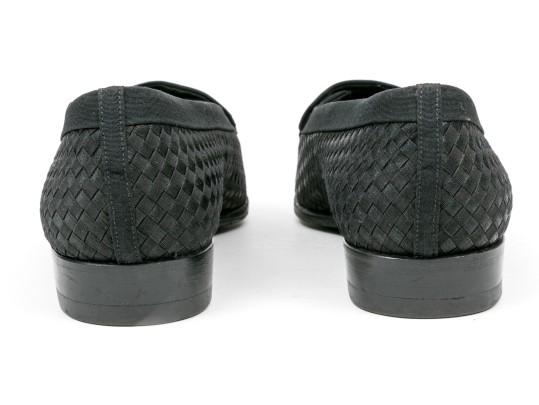 Bally Handsome Black Basketweave Fabric Loafers, Size 7 M