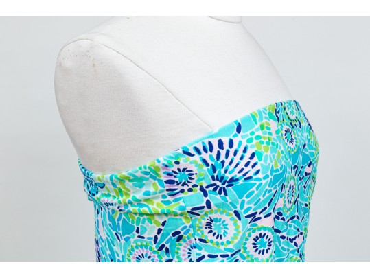 Lilly Pulitzer Cheerful Turquoise And Green Strapless Maxi Dress, Size Small