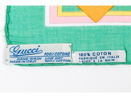 Gucci Vintage New Old Stock Floral Butterfly Cotton Neck Scarf, Green, With Packaging