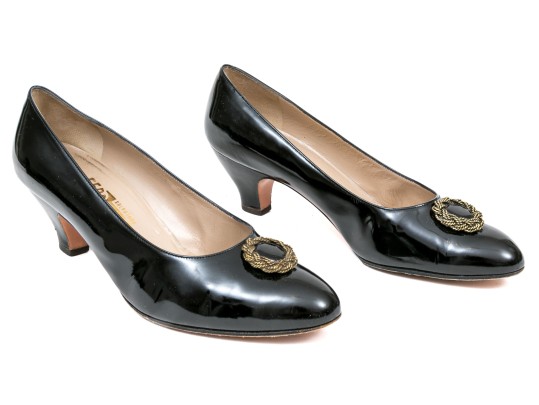 Salvatore Ferragamo Decorative Black Patent Leather Pump With Decorative Top, Size 40B