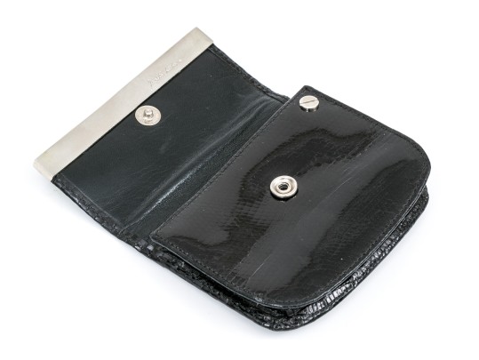 Judith Leiber Handsome Black Lizard Mini Purse/key Chain