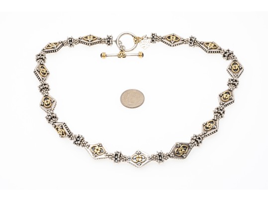 Elyse Ryan Beautiful 18k And Granulated Sterling Silver Lozenge Link Necklace