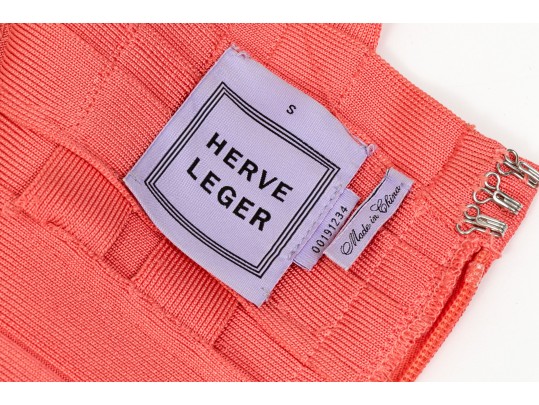 Hervé Léger Lovely Coral Sleeveless Sheath Dress, Size Small