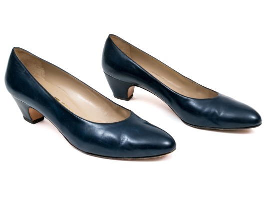 Salvatore Ferragamo Classic Navy Blue Leather Pumps, Size 10B