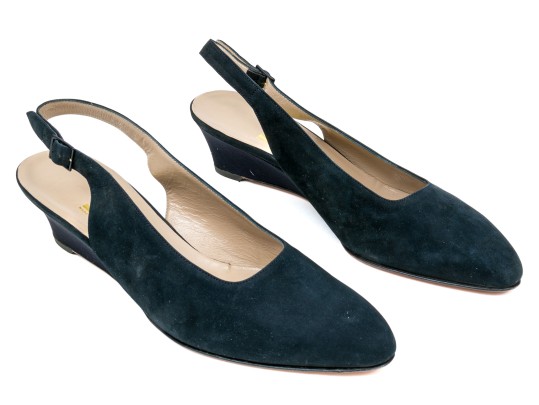 Salvatore Ferragamo Fun Blue Suede And Grosgain Slingback Wedges, Size 10B