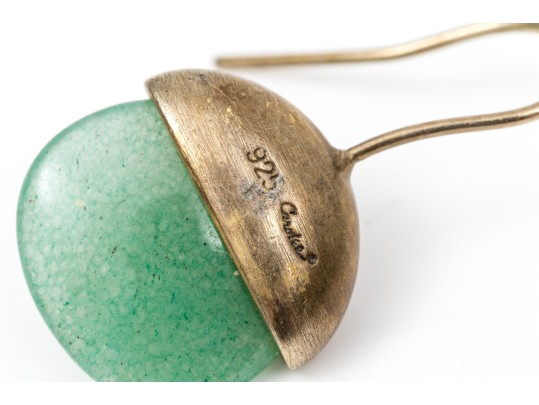 Sterling Aventurine And Blue Zirconia Earrings