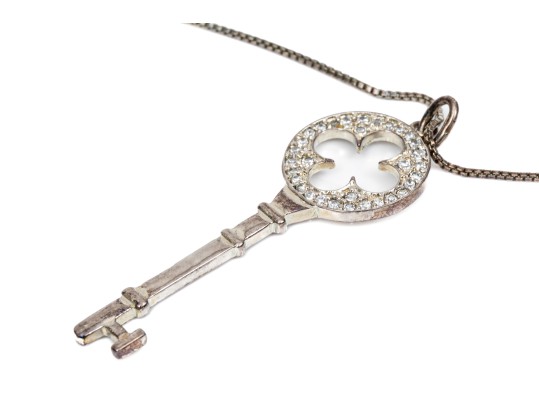 Sterling And Zirconia Key Pendant Necklace