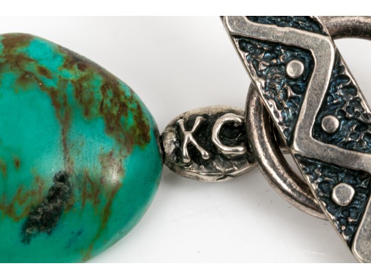 Bold Sterling And Turquoise Stone Statement Necklace