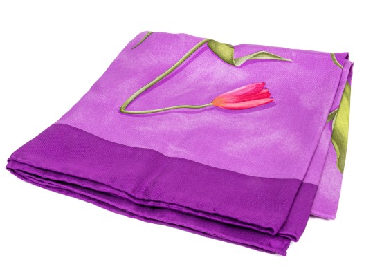 Salvatore Ferragamo Lovely Purple And Green Vintage Silk Tulip Motif Scarf