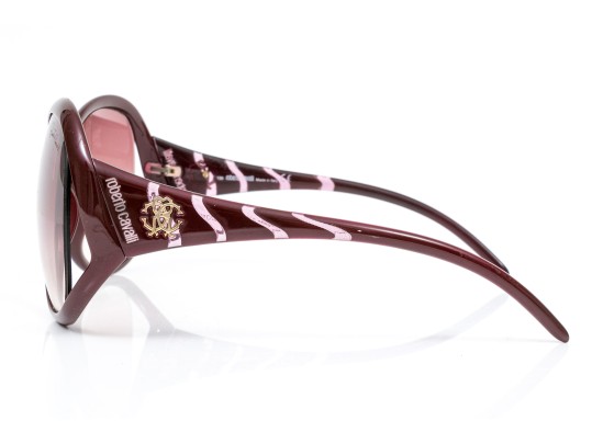 Roberto Cavalli Striking Burgundy Patterned Arm Acrylic Oversized Sunglasses