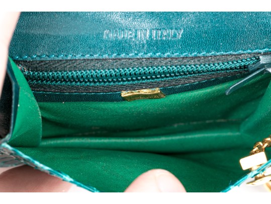 Judith Leiber Handsome Teal Lizard Mini Purse/key Chain