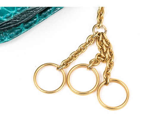 Judith Leiber Handsome Teal Lizard Mini Purse/key Chain