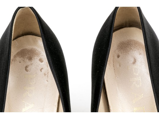 Prada Chic Black Satin Pumps, Size 37 1/2