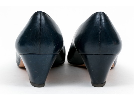 Salvatore Ferragamo Classic Navy Blue Leather Pumps, Size 10B