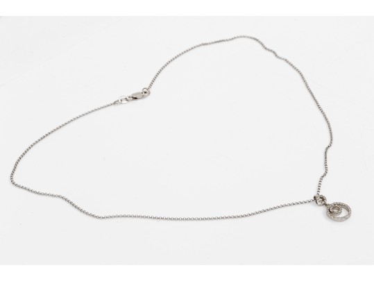 14K White Gold Accent Diamond Circular Pendant Necklace