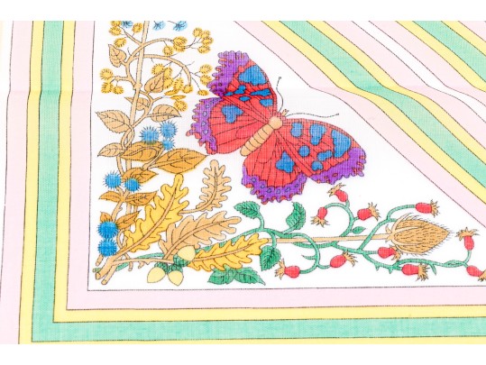 Gucci Vintage New Old Stock Floral Butterfly Cotton Neck Scarf, Ivory, With Packaging