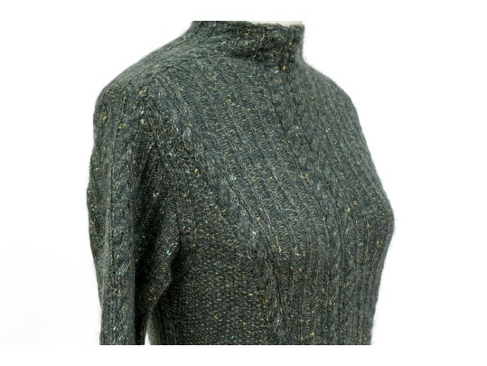 Oscar De La Renta Classic Grey Cable Knit Turtleneck Sweater, Size Small 