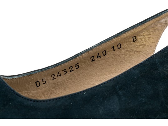 Salvatore Ferragamo Fun Blue Suede And Grosgain Slingback Wedges, Size 10B