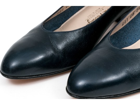 Salvatore Ferragamo Classic Blue Leather Pumps, Size 10B